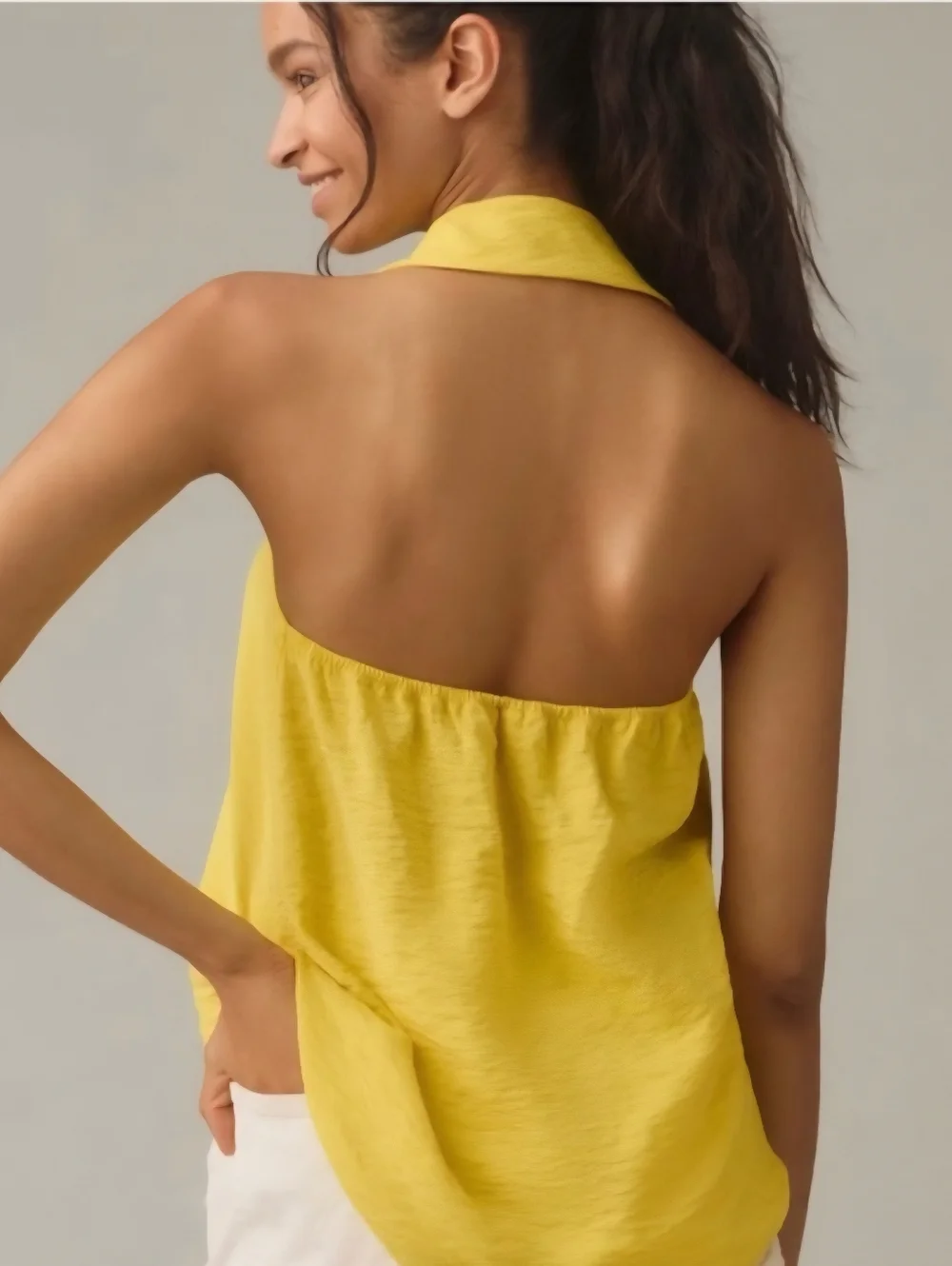 Anthropologie Yellow "The Dylan" Collared Halter Open Back Sleeveless Top - Picture 14 of 15
